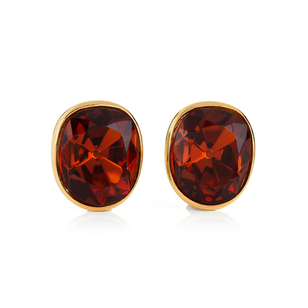 Gold Faceted Topaz Clip Earrings