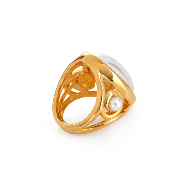 Gold Pearl Cabochon Ring