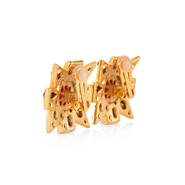 Gold Maltese Cross Clip Earrings