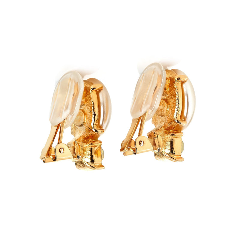 Gold & Pearl Double Stone Clip Earrings