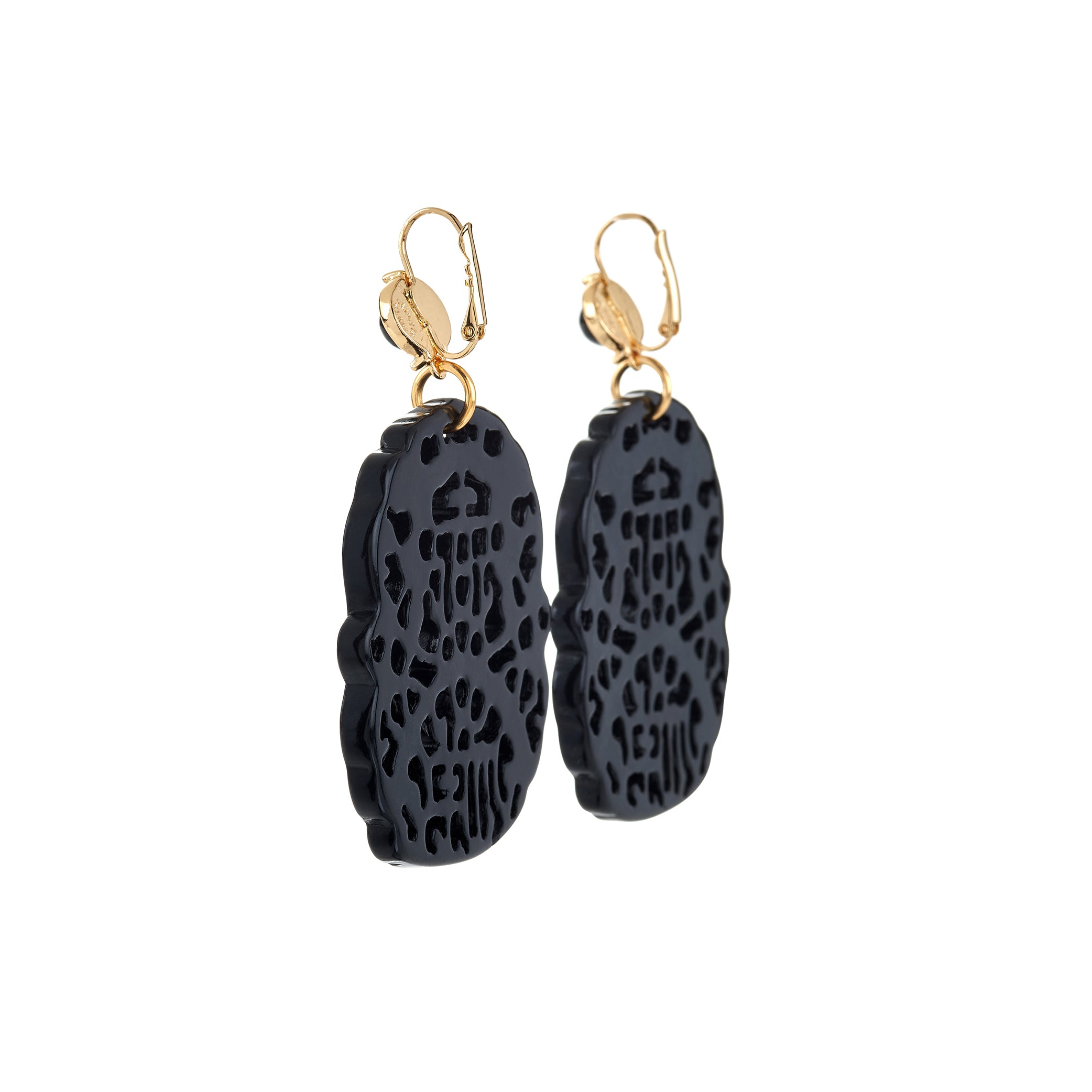 Carved Black Wire Earrings