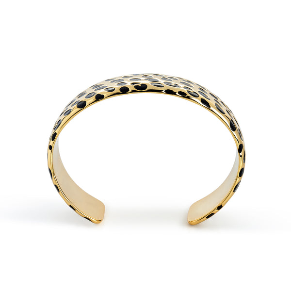 Black Enamel Spots Open Cuff Bracelet