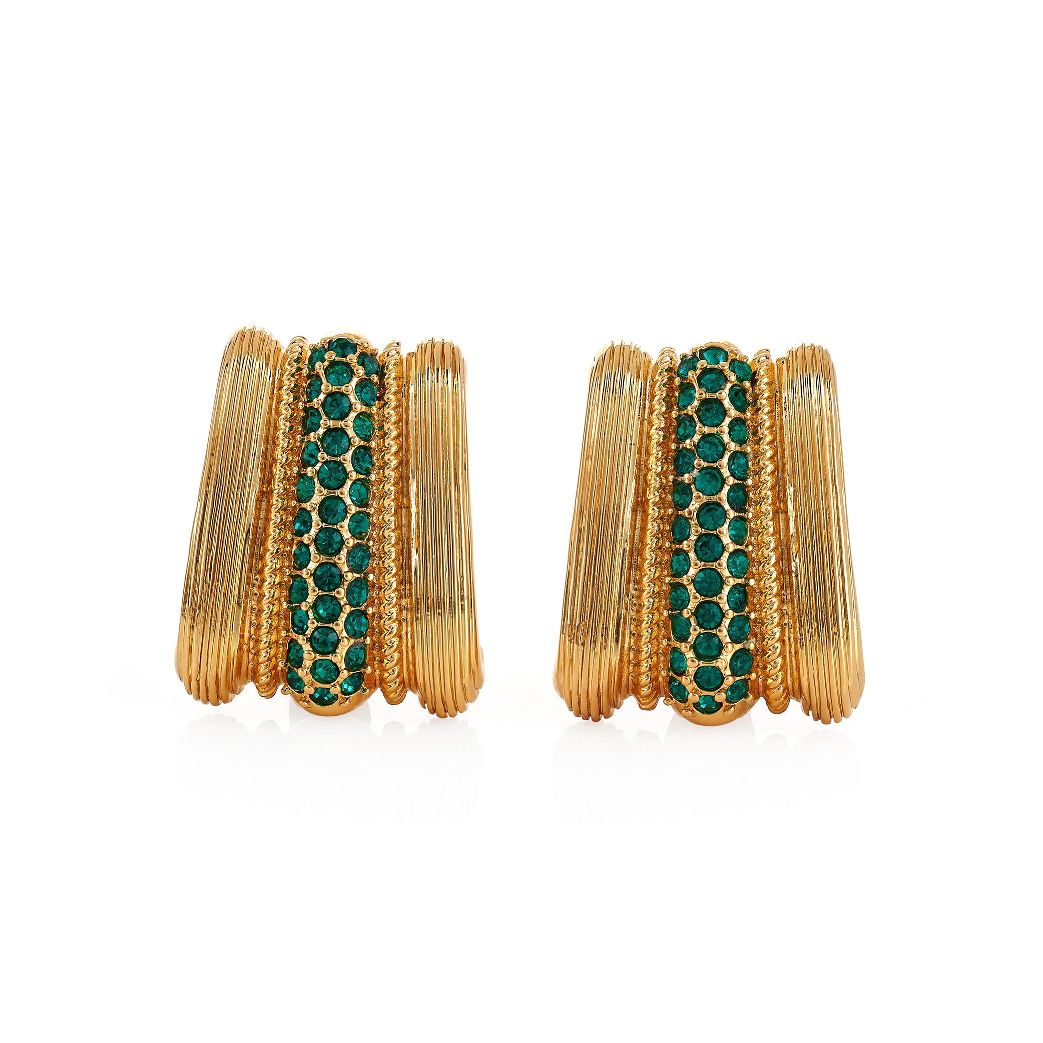 Emerald Gemstone Center Clip Earrings