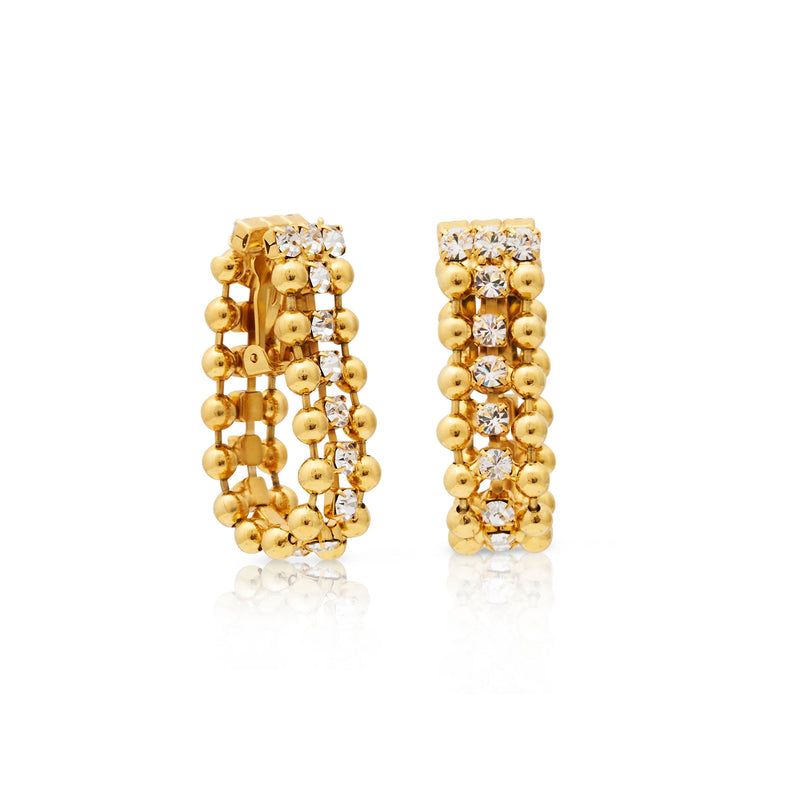 Gold Bead & Crystal Teardrop Clip Earring