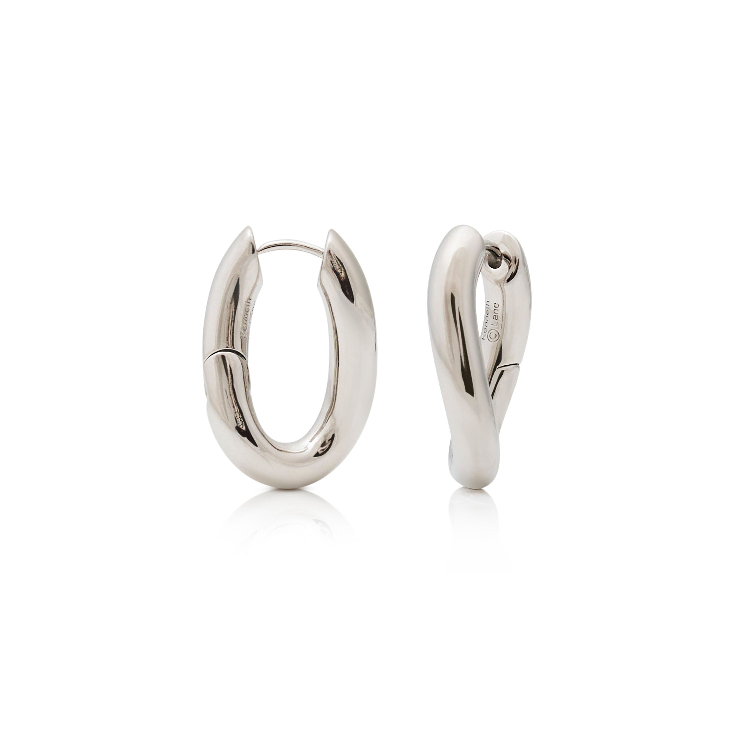 Polished Silver Oval Post Hoop Earring