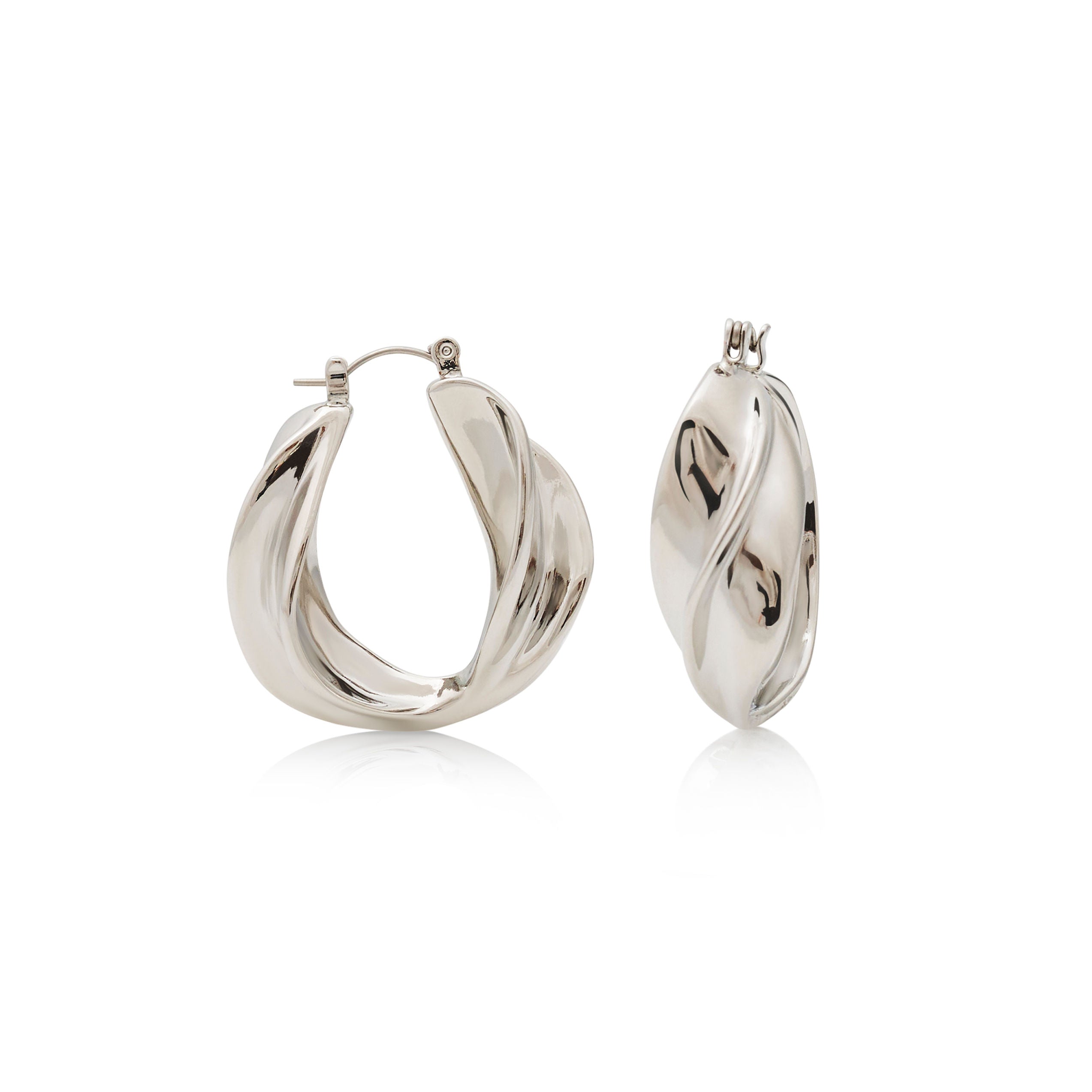 Silver Twist Pierced Hoop Earrings