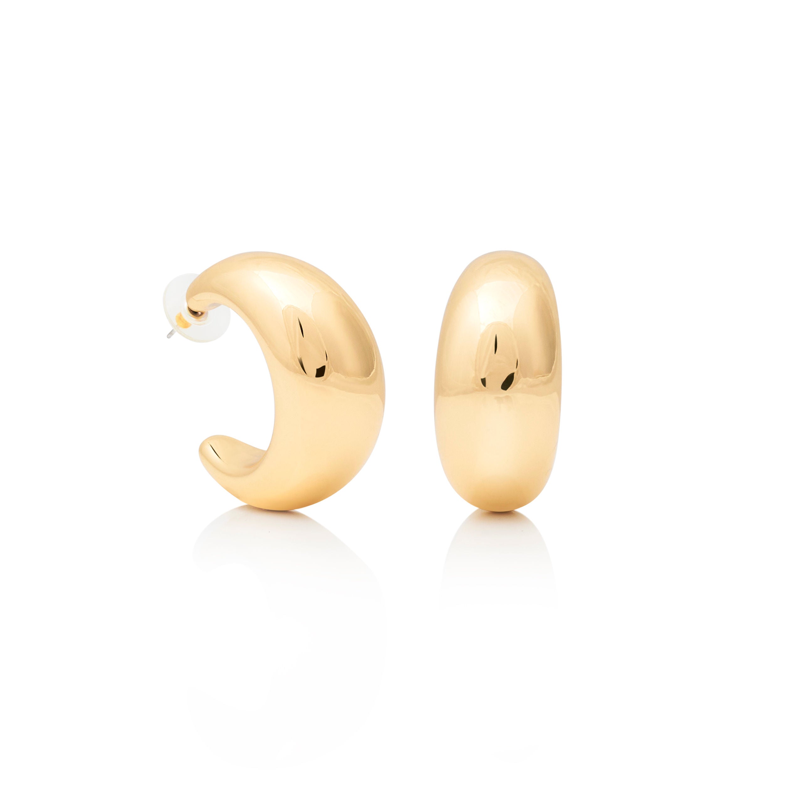 Gold "C" Shape Post Hoop Earring