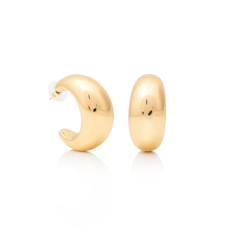 Gold "C" Shape Post Hoop Earring