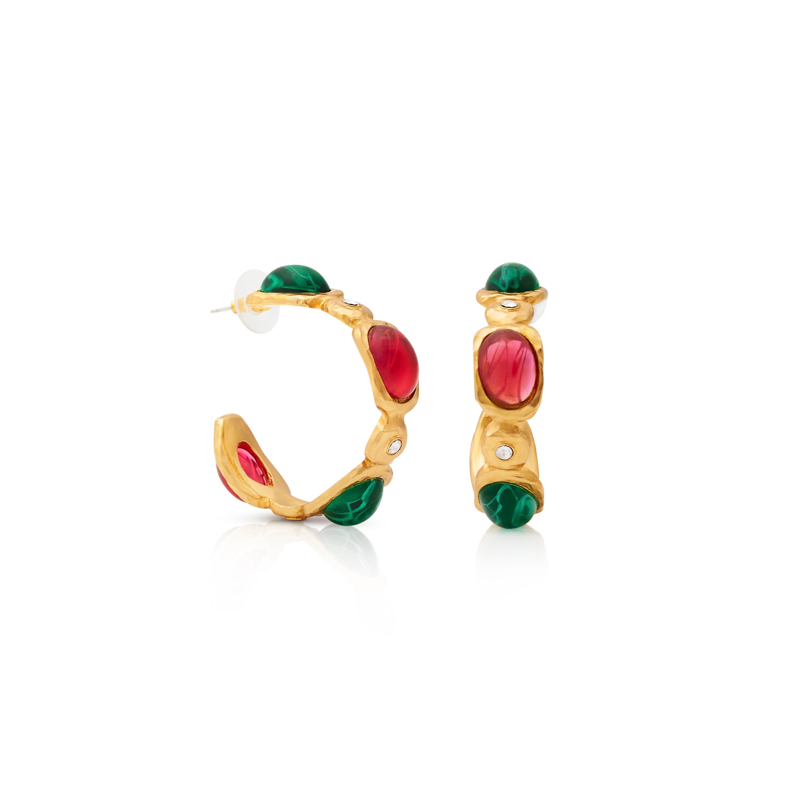 Emerald & Ruby Gemstone Hoop Earrings