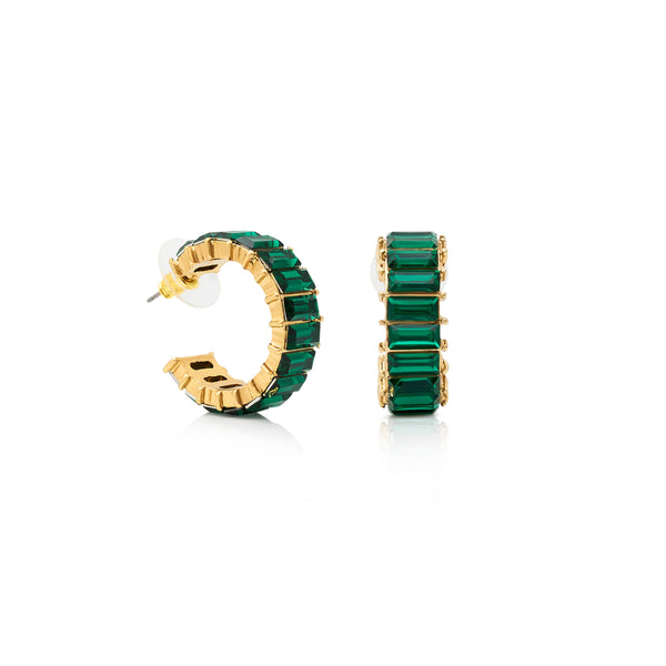 Emerald Baguette Pierced Hoop Earring