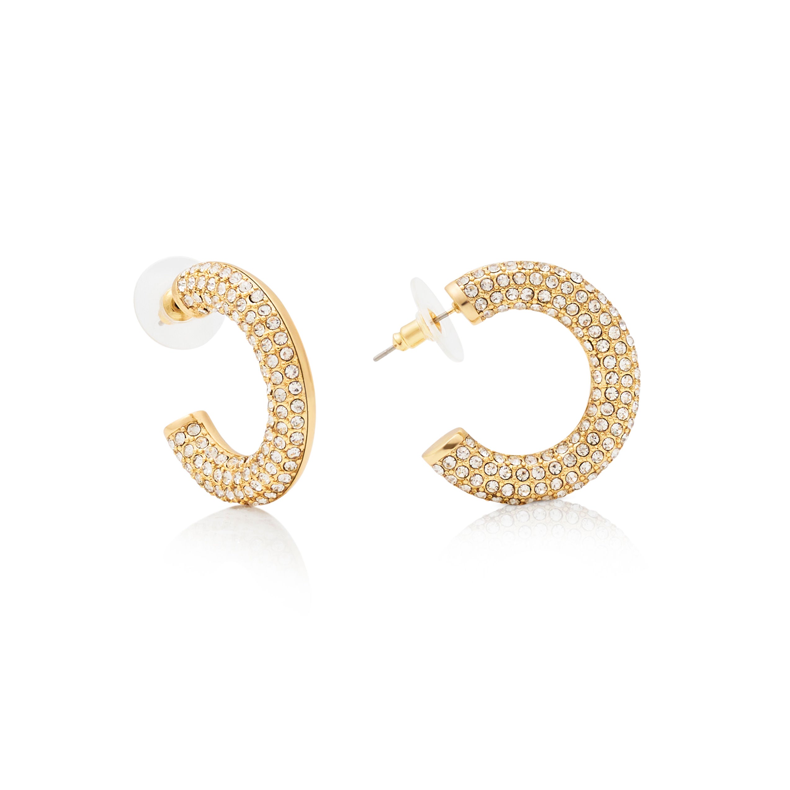 Polished Gold & Crystal Hoop Post Earring