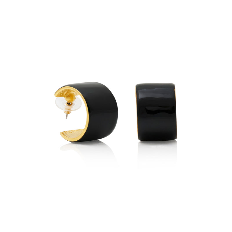 Black Enamel Hoop Pierced Earring