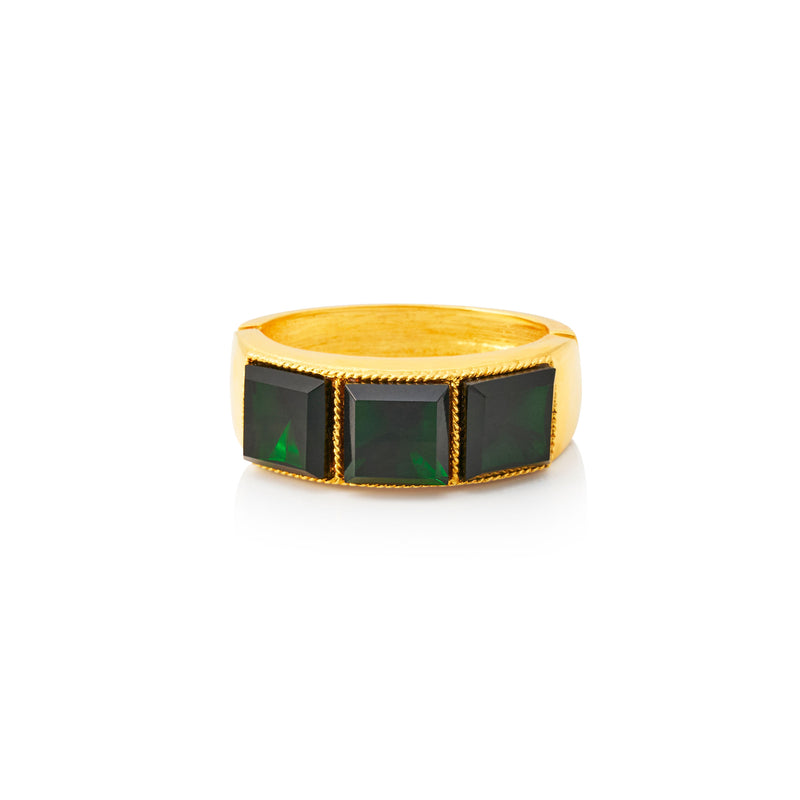 Polished Gold & Emerald Hinge Cuff Bracelet