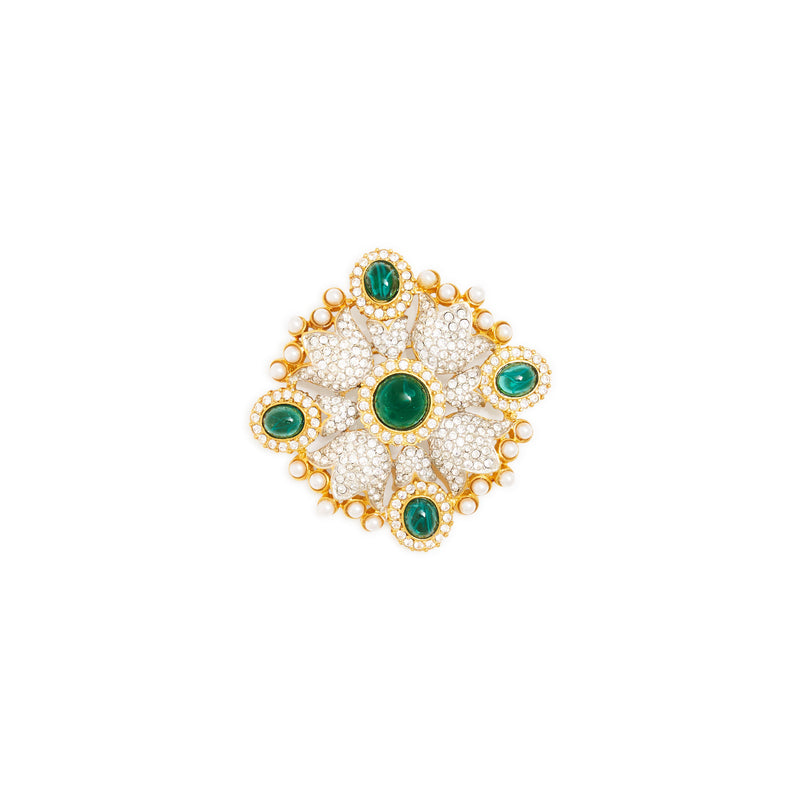 Crystal and Emerald Shield Pin