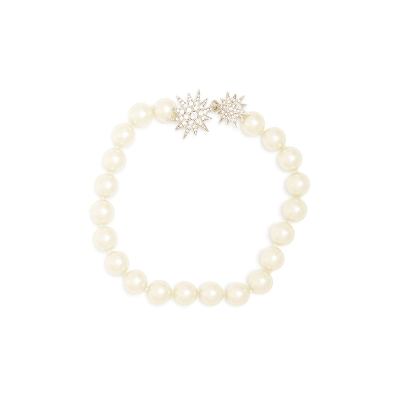 White Pearl & Rhodium Starbust Necklace