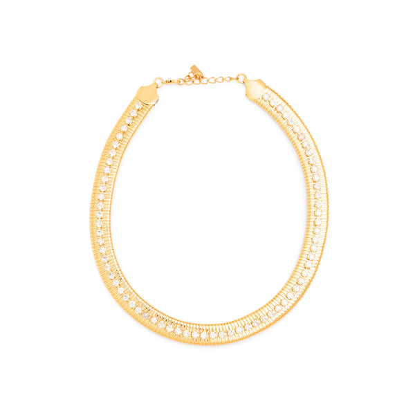 Flat Gold Collar & Clear Crystal Necklace