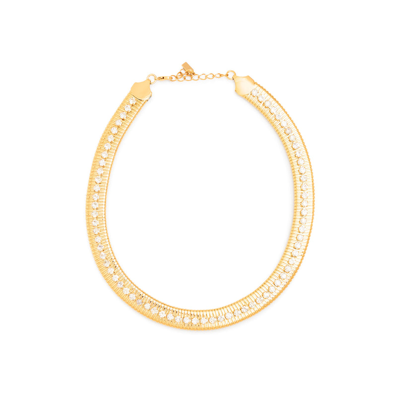 Flat Gold Collar & Clear Crystal Necklace