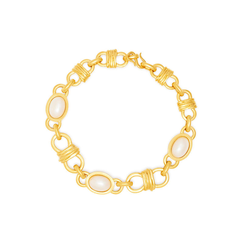 Satin Gold Chain Link Necklace with Pearl Stations