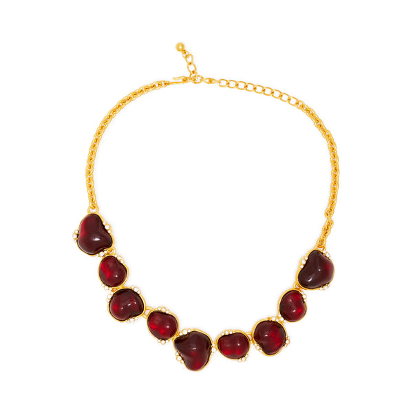 Polished Gold & Crystal Ruby Necklace