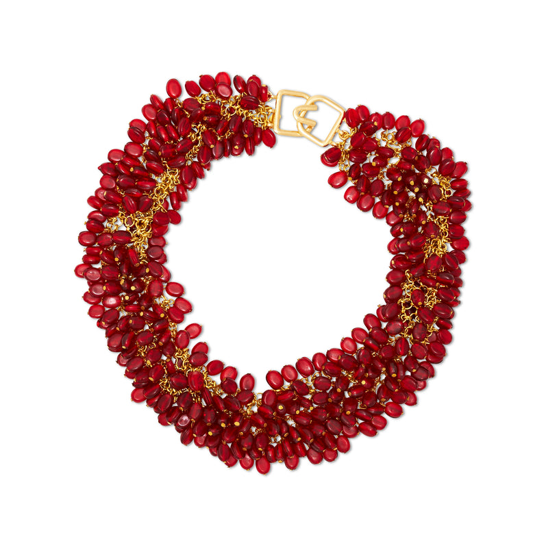 Gold & Ruby Cluster Bib Necklace