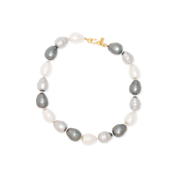 White & Grey Baroque Pearl Gold Necklace