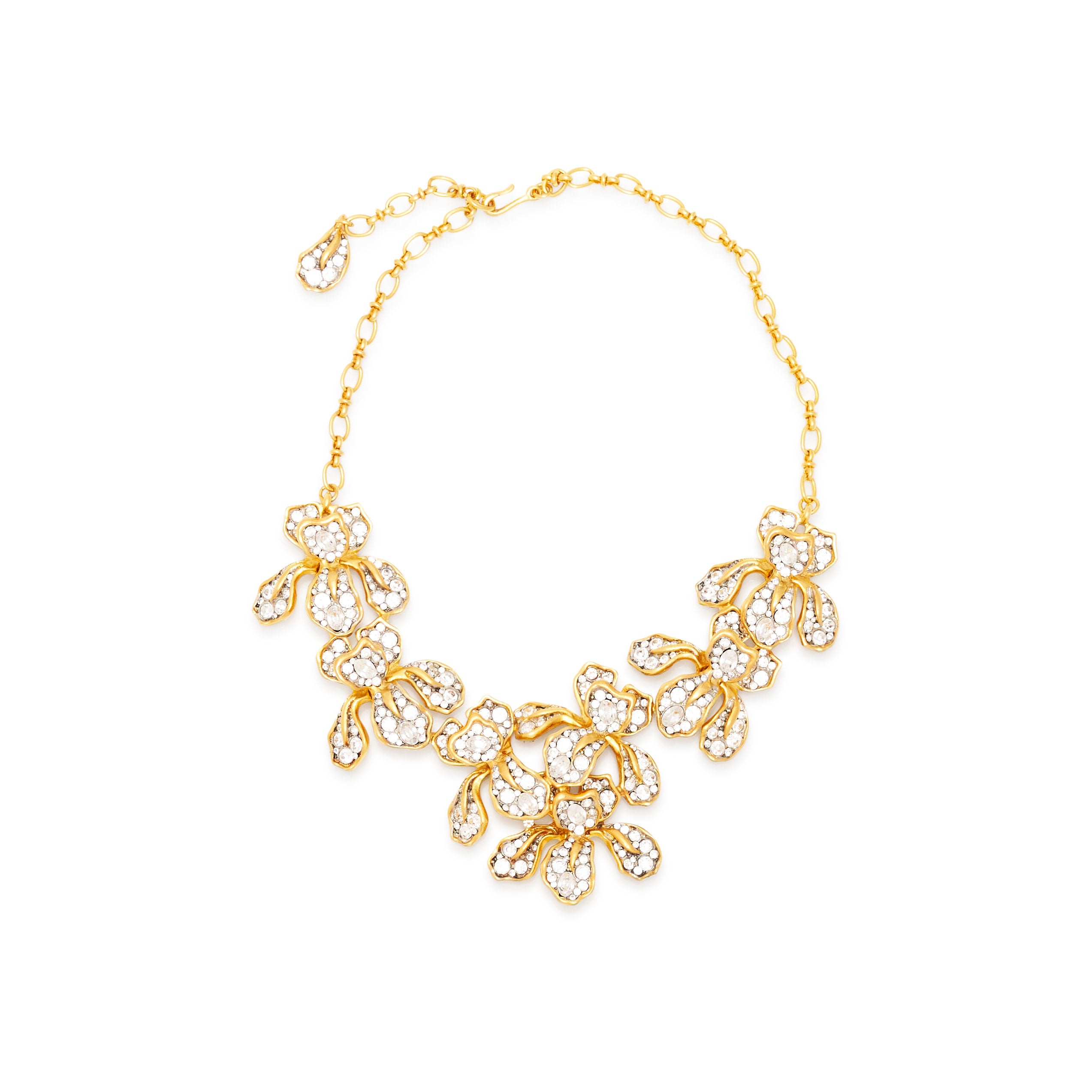 Gold & Crystal Iris Flower Bib Necklace