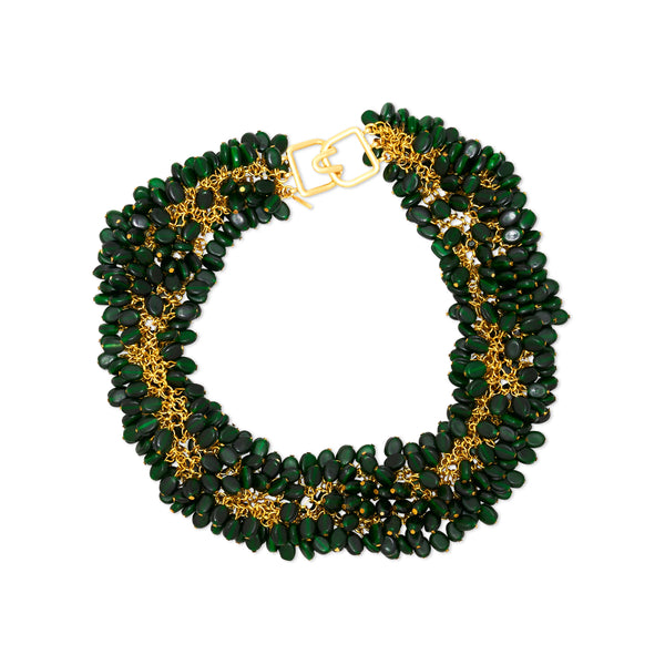 Gold & Emerald Cluster Bib Necklace