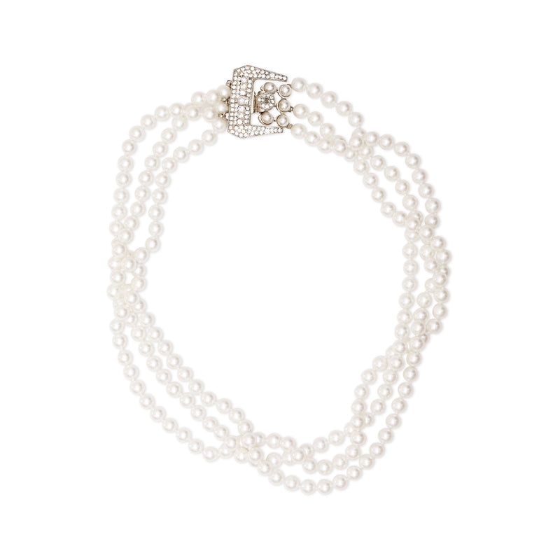 White Pearl & Rhodium Necklace