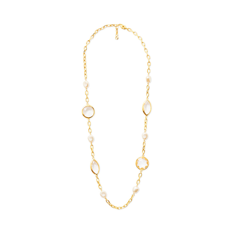 Gold Chain Baroque Pearl & Crystal Necklace