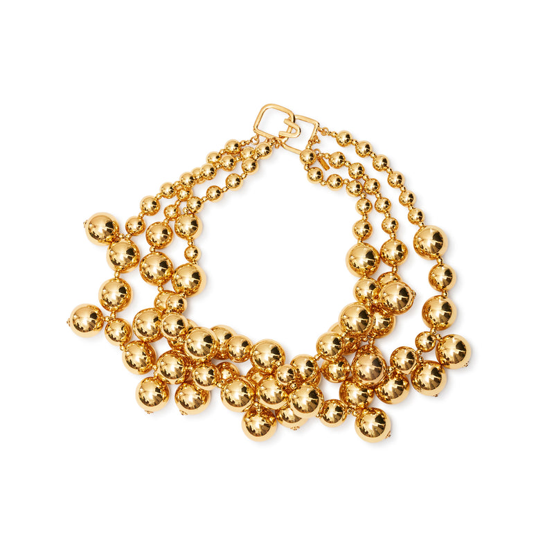 Triple Row Polished Gold Bead Necklace