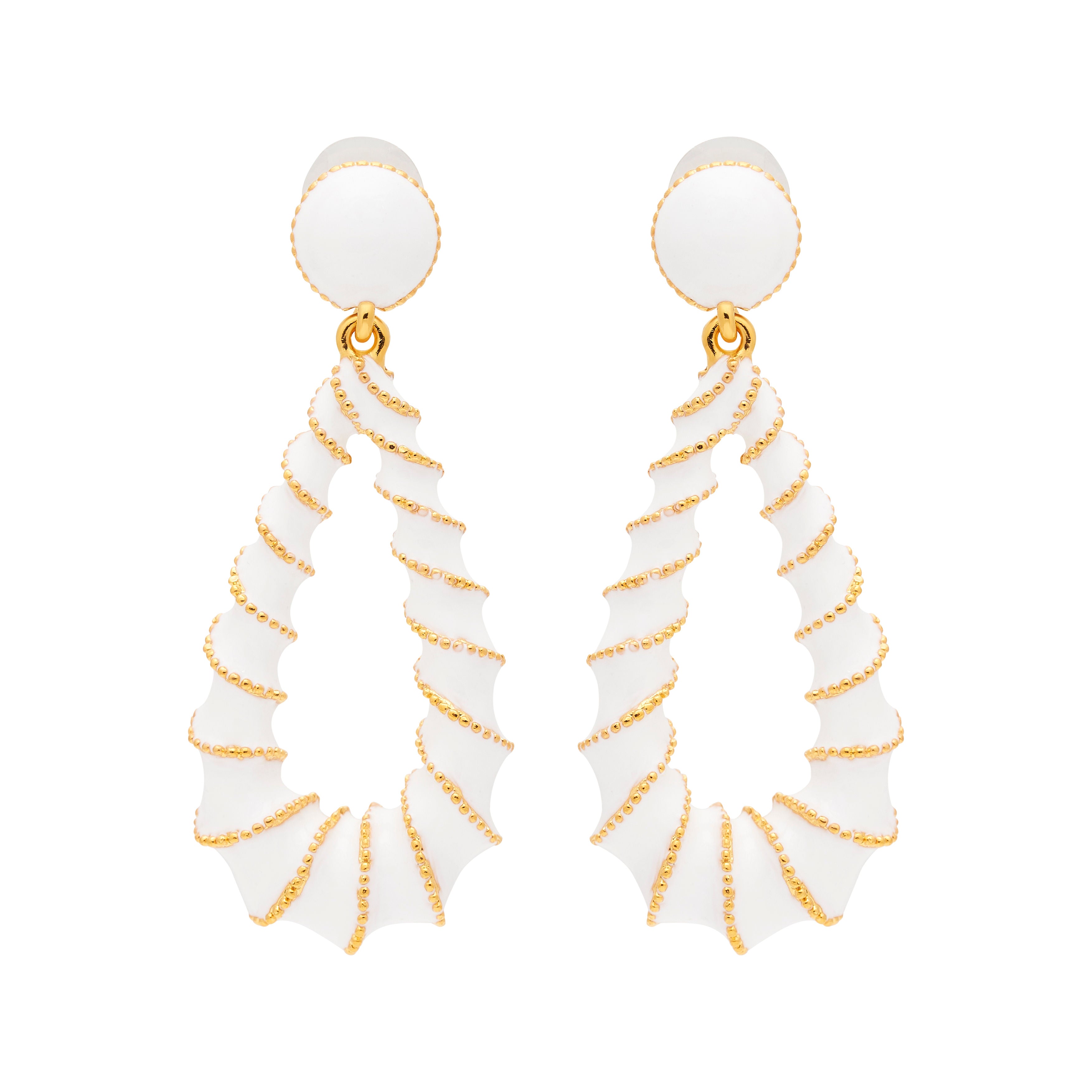 Gold & White Open Teardrop Post Earrings