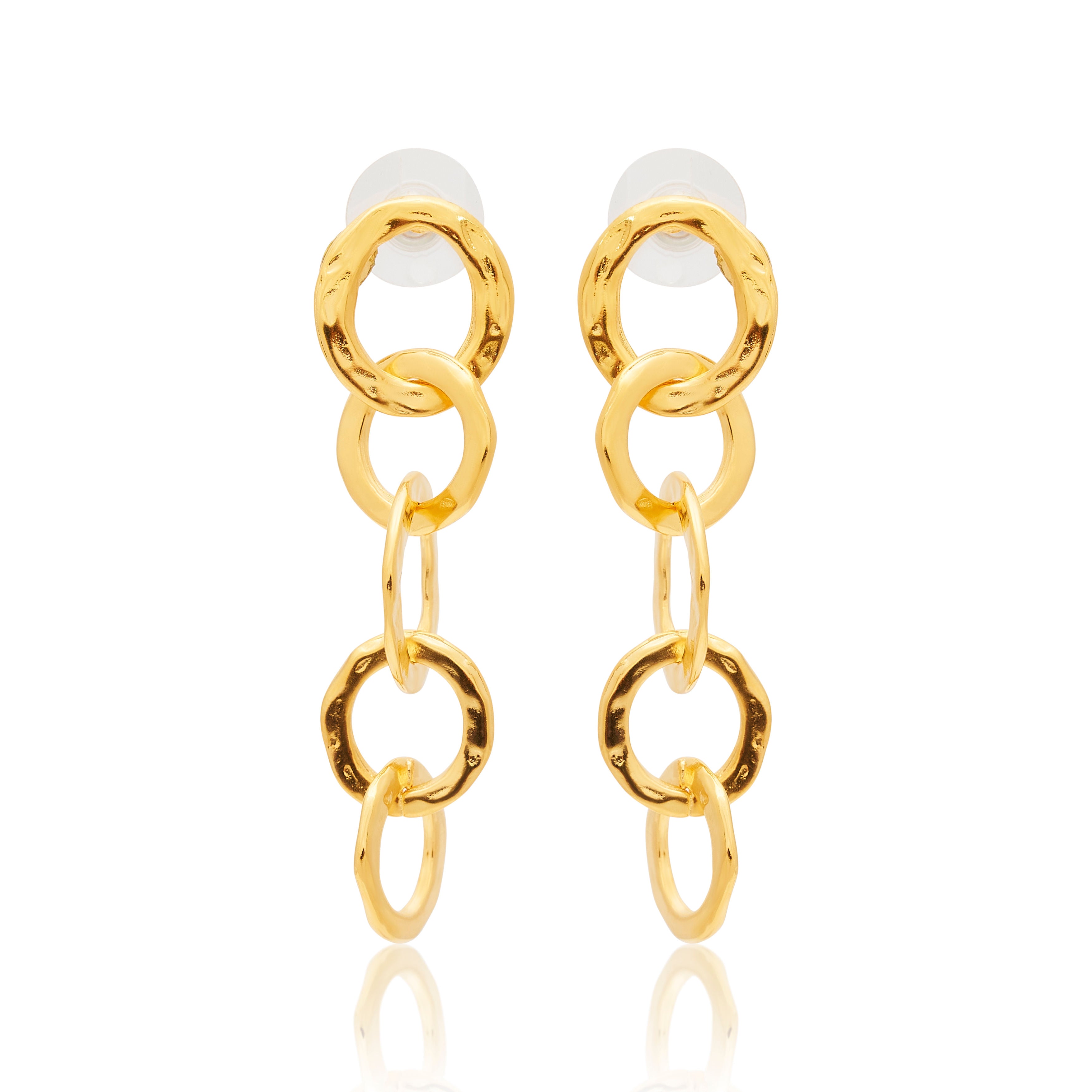 Satin Gold 5 Ring Drop Pierced Earrings