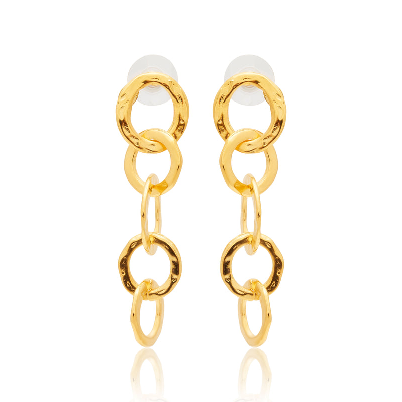Satin Gold 5 Ring Drop Pierced Earrings