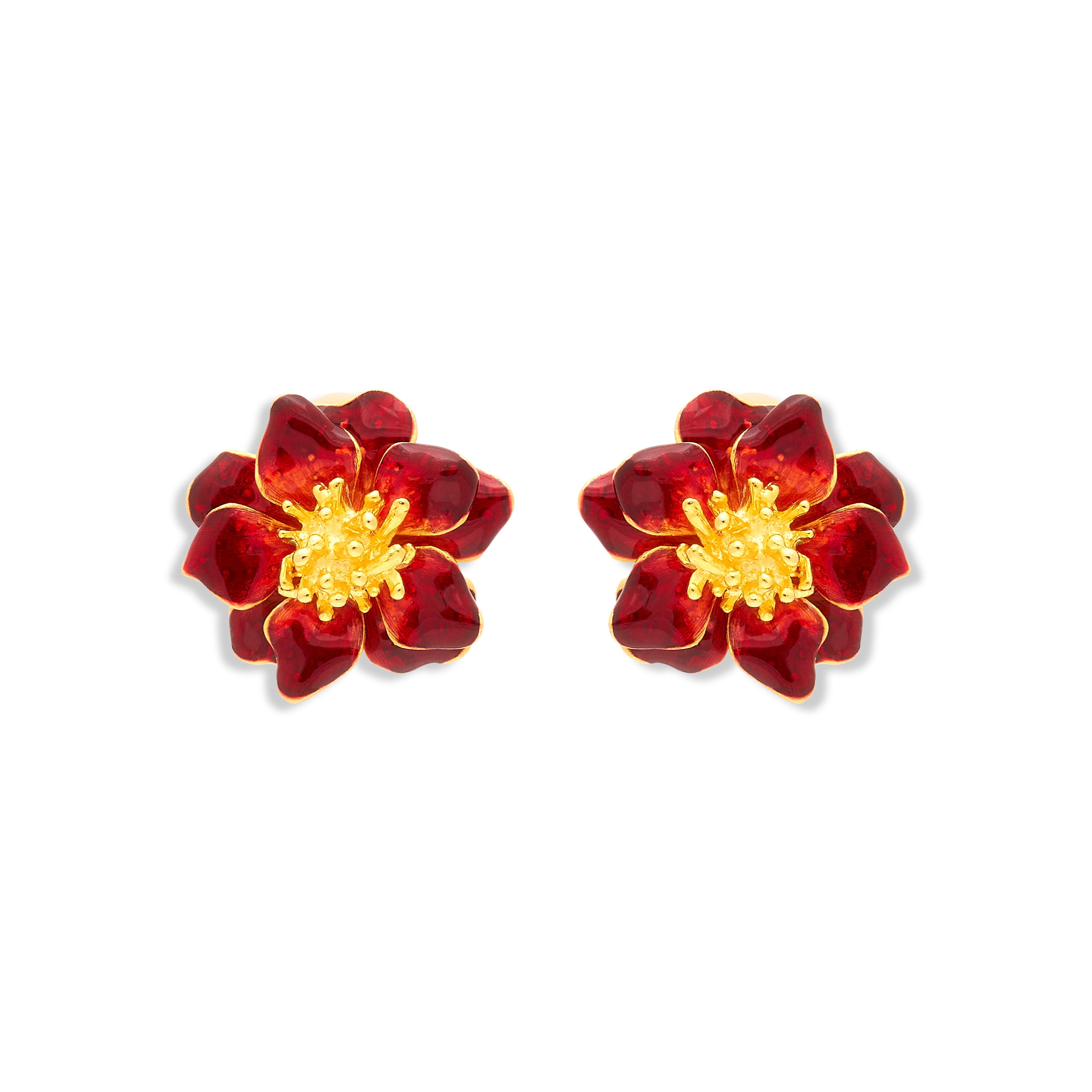 Red Enamel Flower Clip Earring