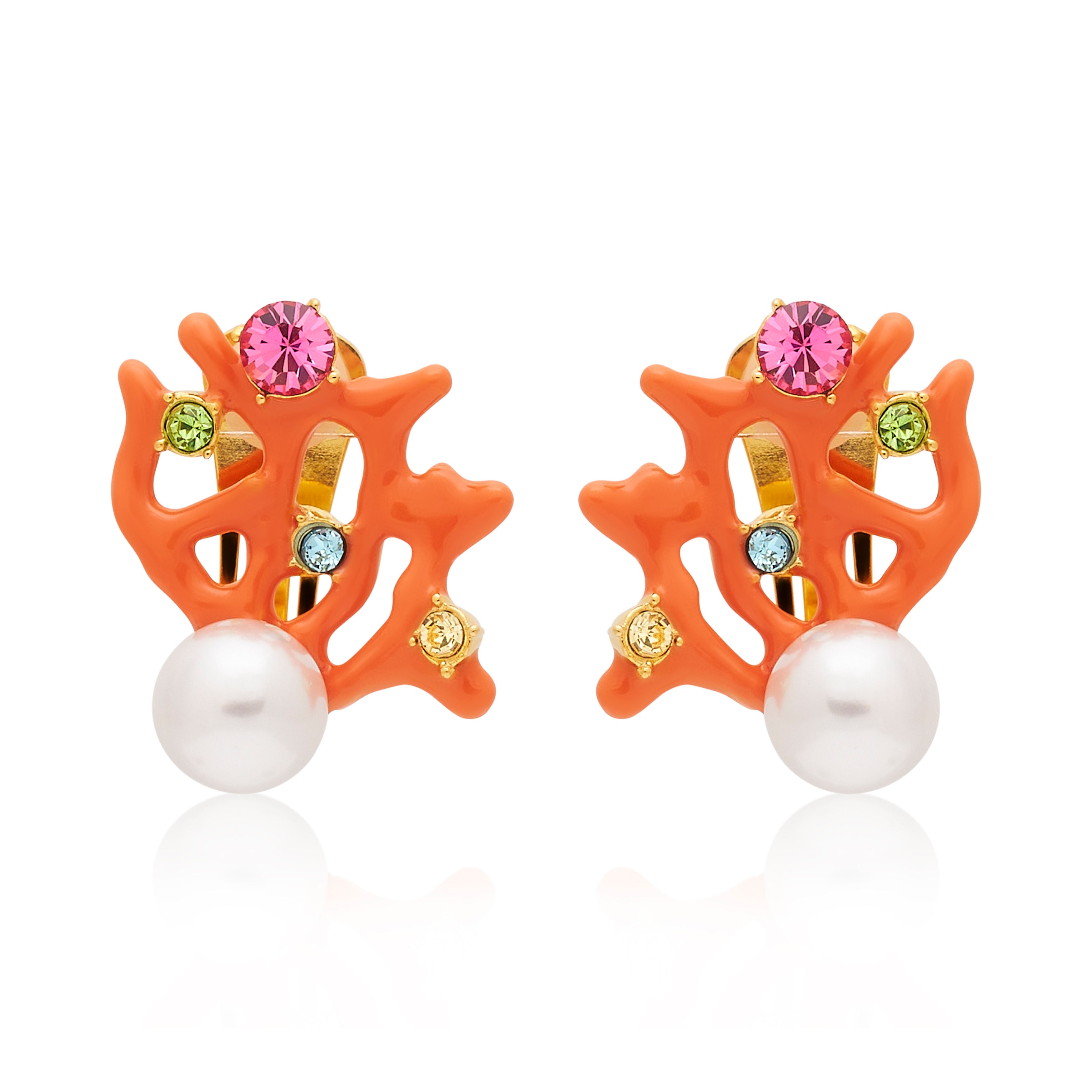 Multi Pastel & Pearl Coral Branch Clip Earring