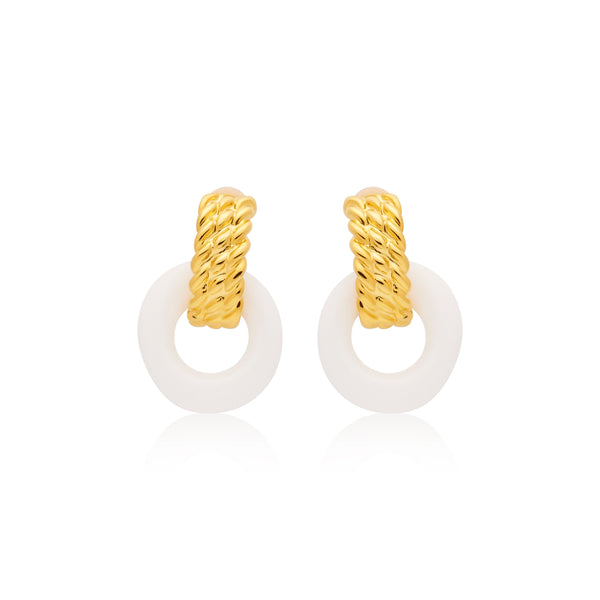 Gold & White Doorknocker Clip Earrings