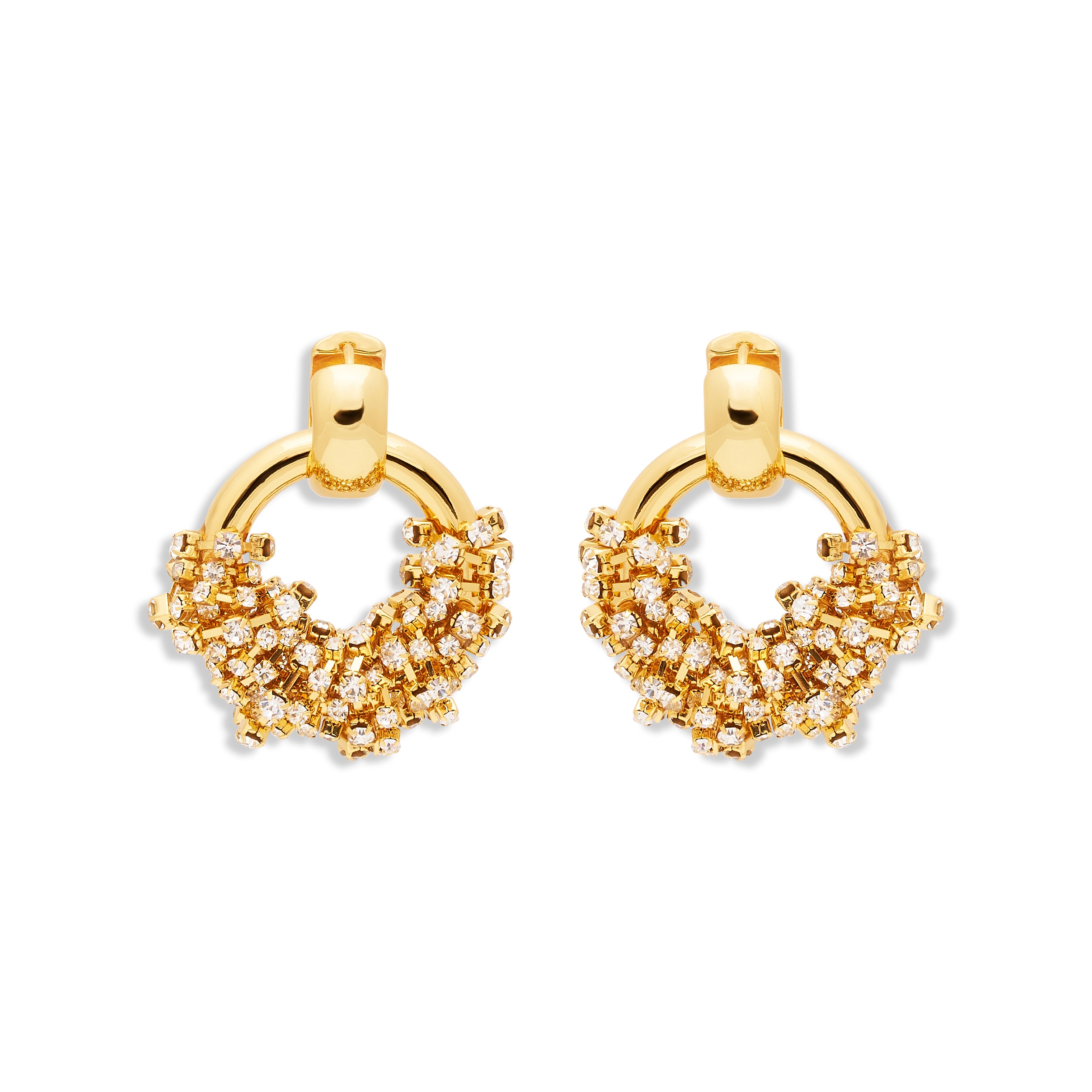 Gold & Rhinestone Cluster Door Knocker Earrings