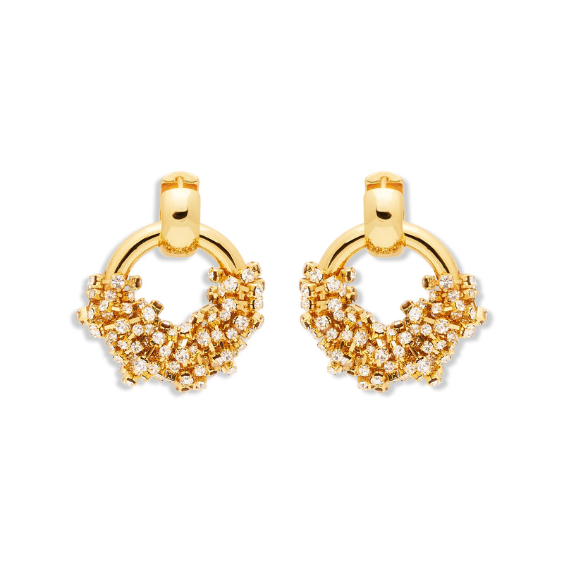 Gold & Rhinestone Cluster Door Knocker Earrings