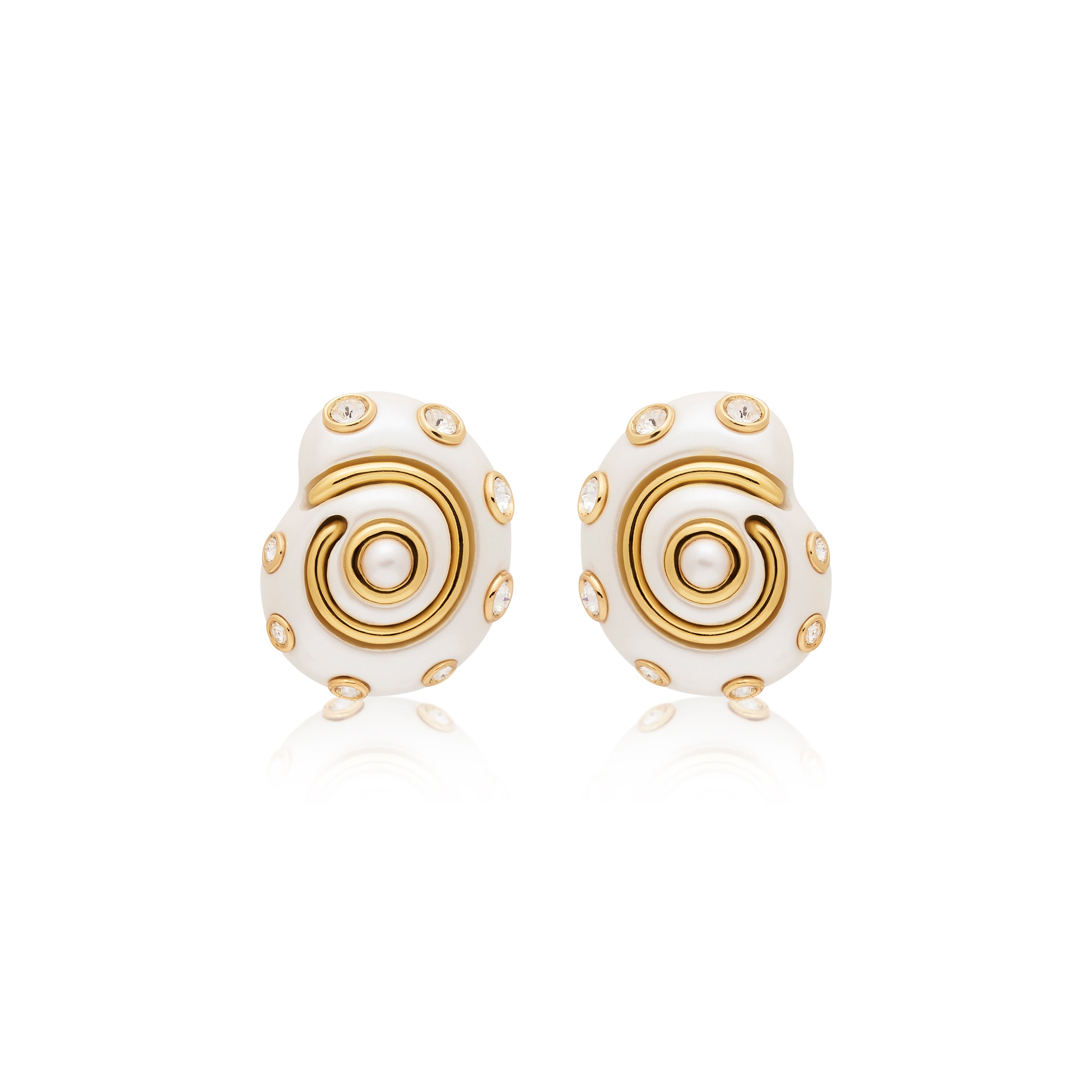 White & Gold Drop Pearl Snail Cip Earring