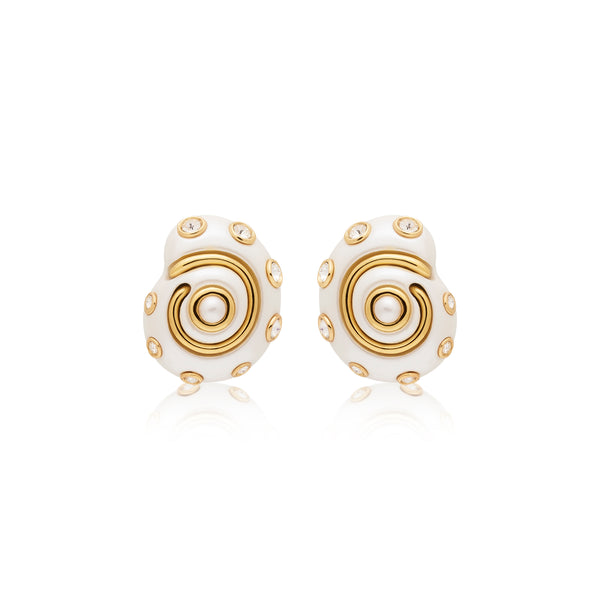 White & Gold Drop Pearl Snail Cip Earring