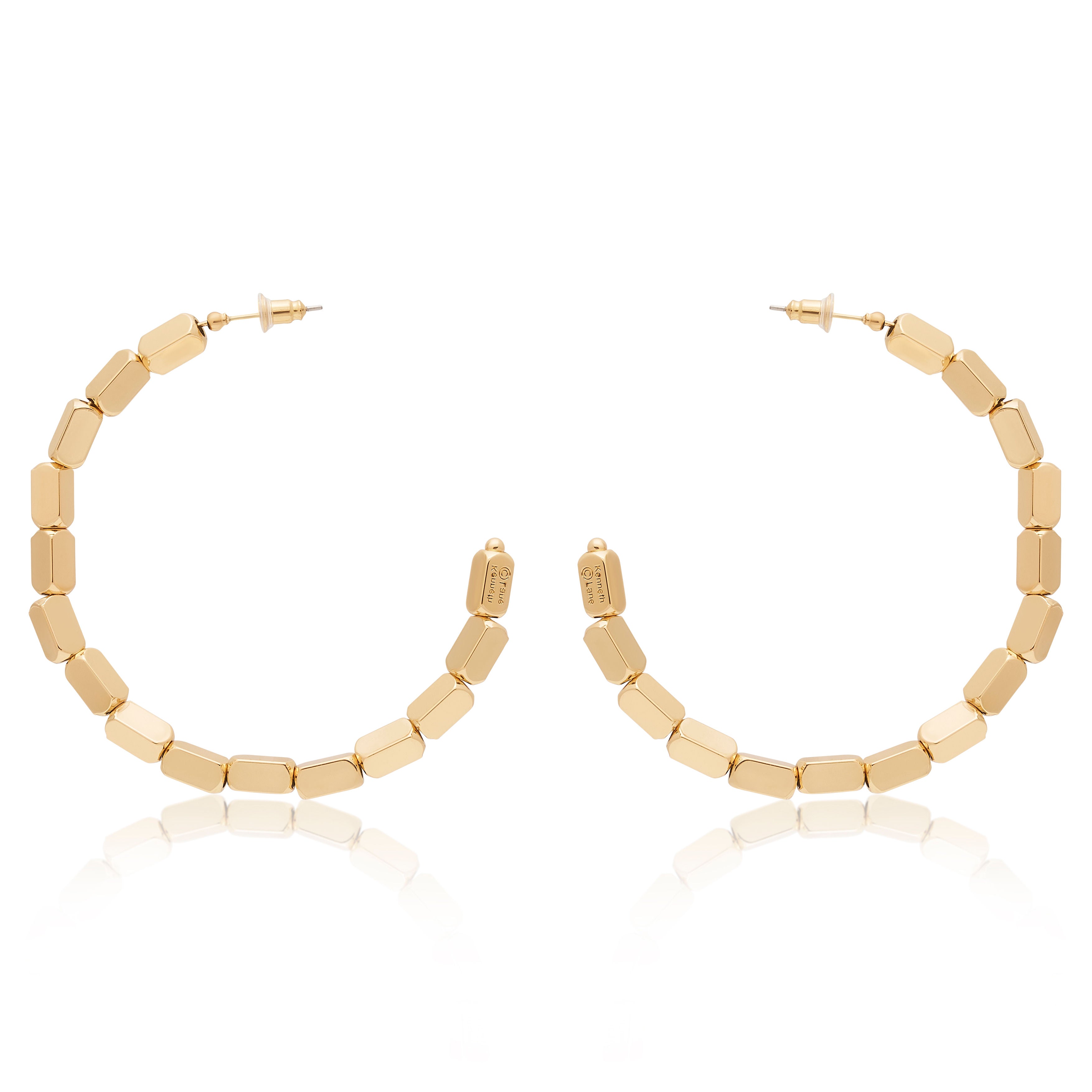 Gold Square Bead Hoop Earrings