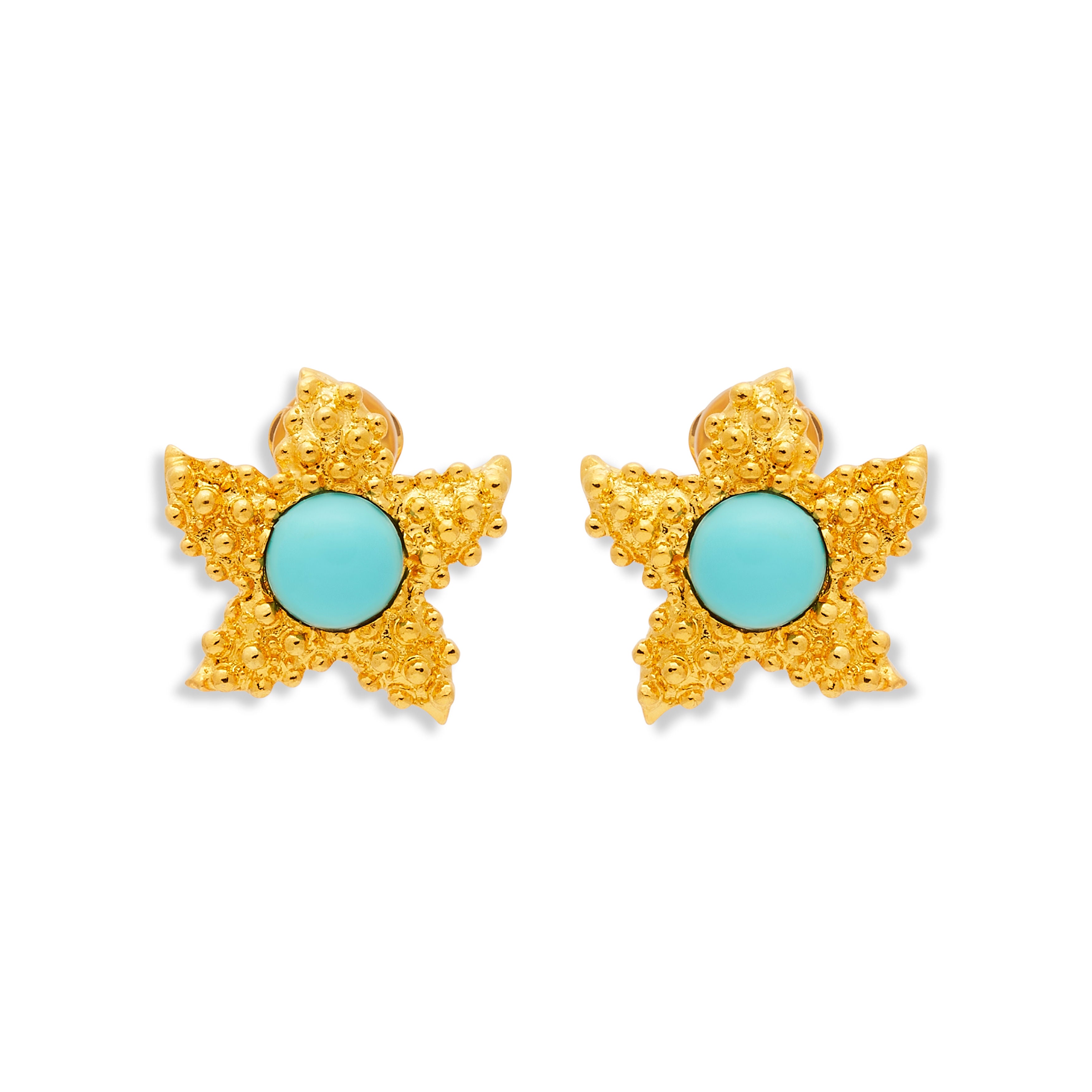 Gold &Turquoise Center Starfish Clip Earrings