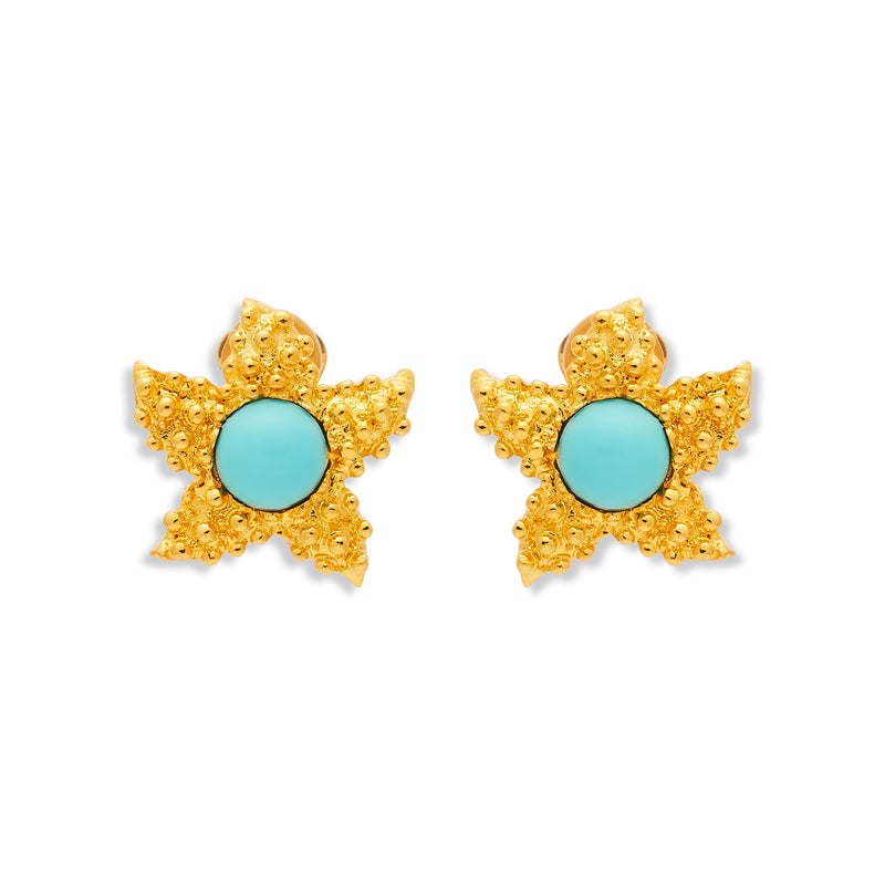 Gold Starfish w/ Turquoise Center Clip Earrings