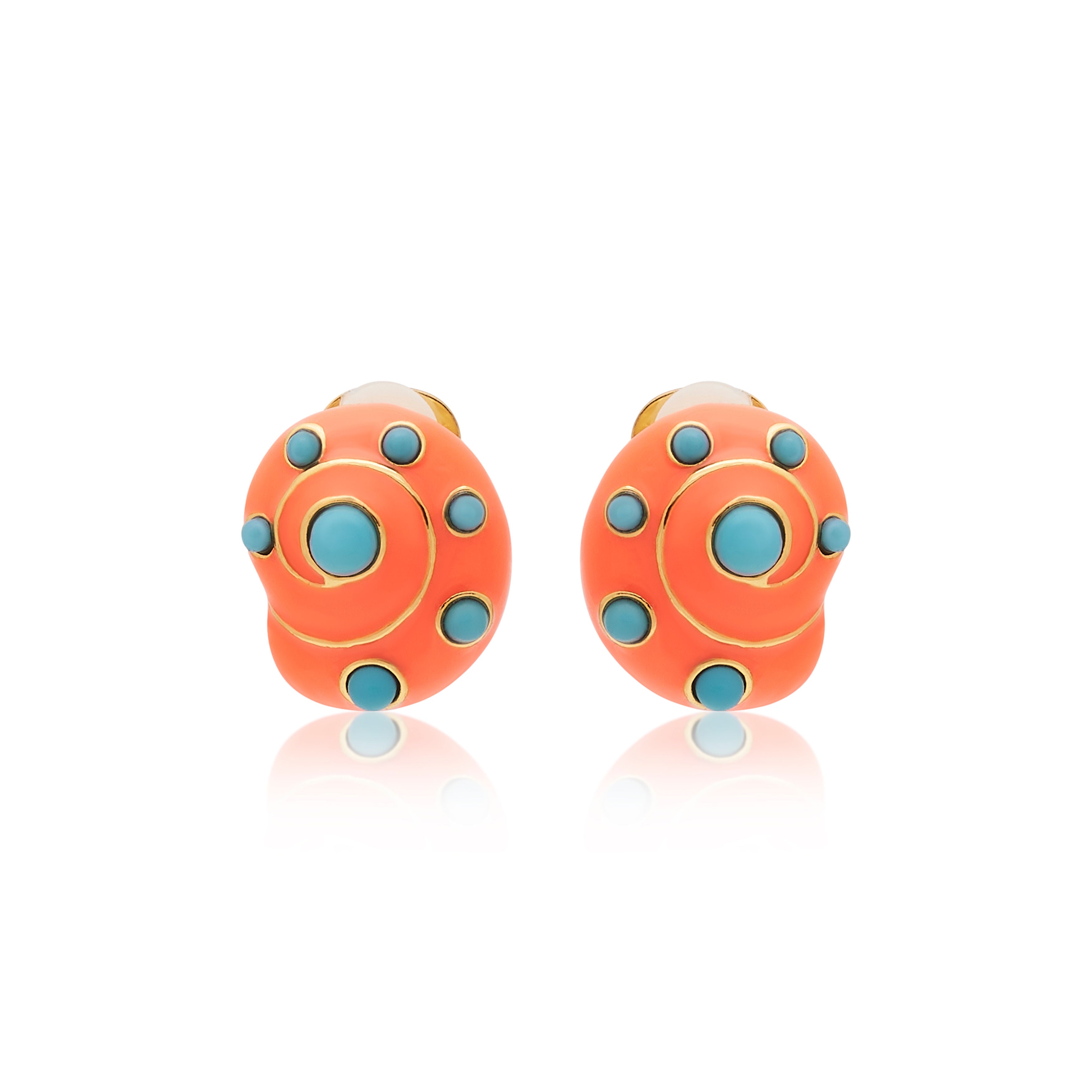 Coral & Turquoise Snail Clip On Earrings