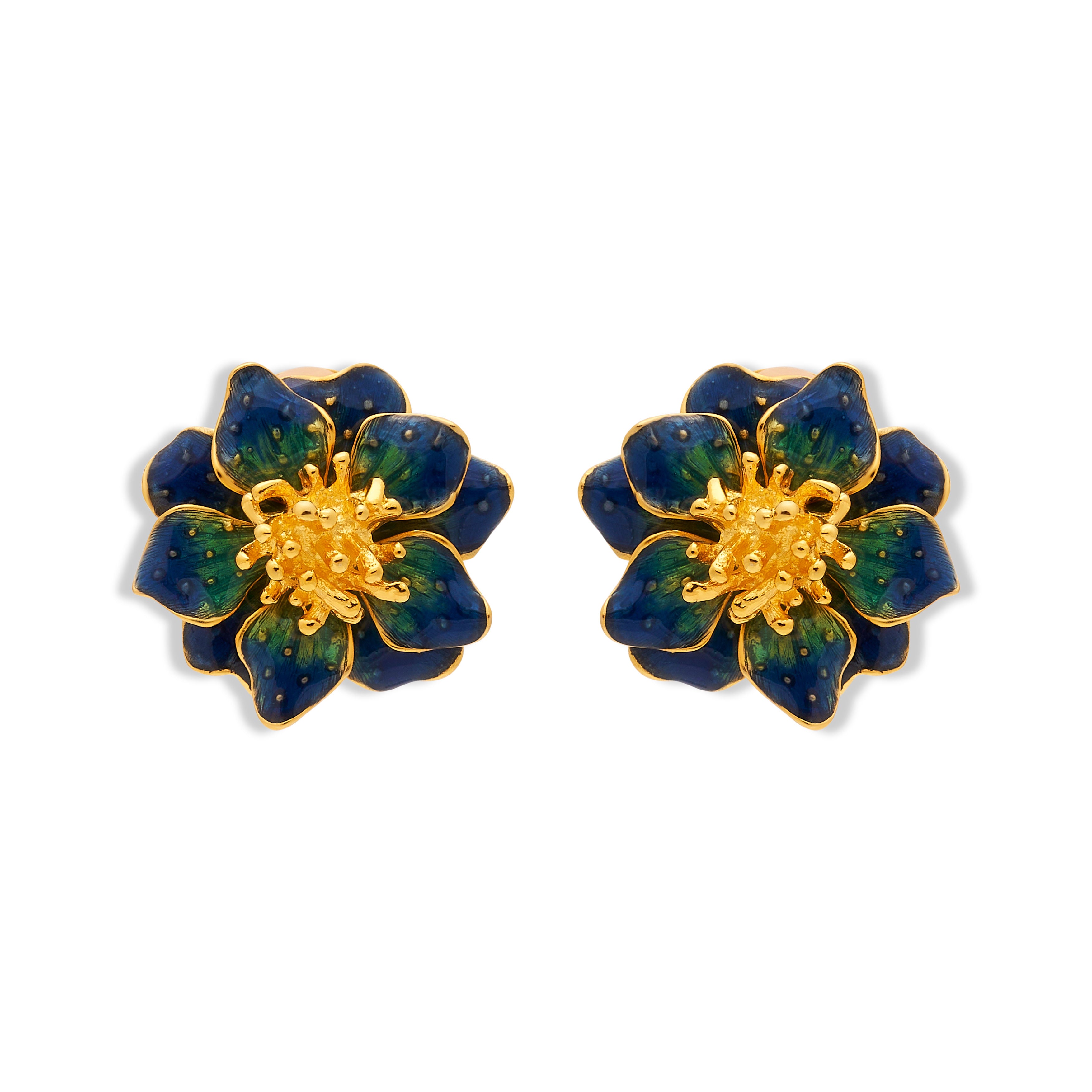 Blue Enamel Flower Clip Earring