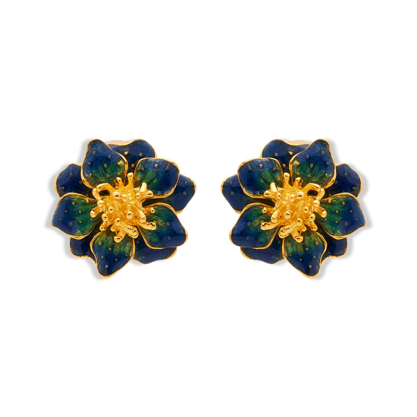 Blue Enamel Flower Clip Earring