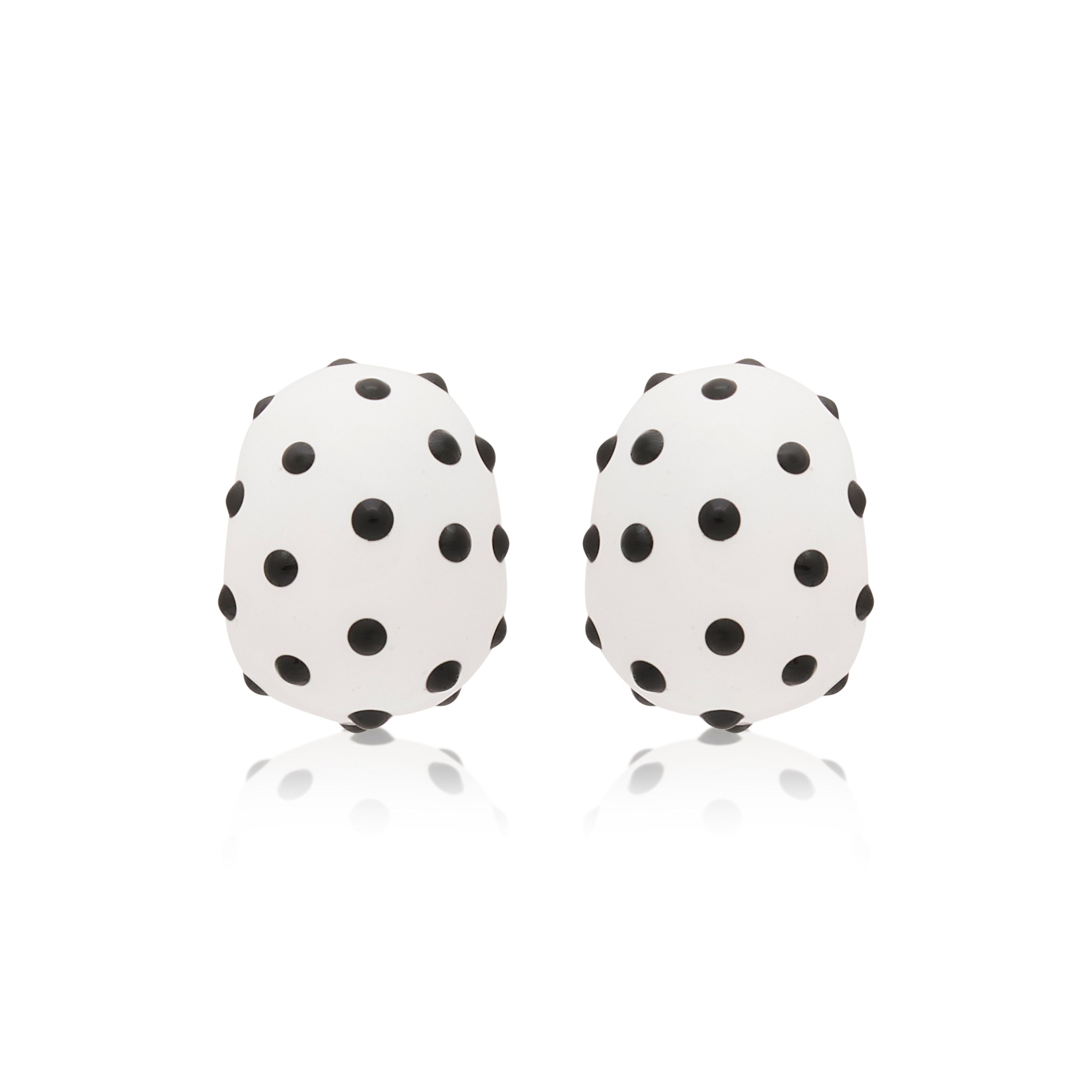 White & Black Polka Dot Clip Earrings