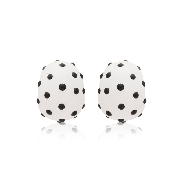 White & Black Domed Hoop Clip Earrings