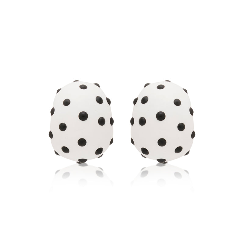White & Black Domed Hoop Clip Earrings