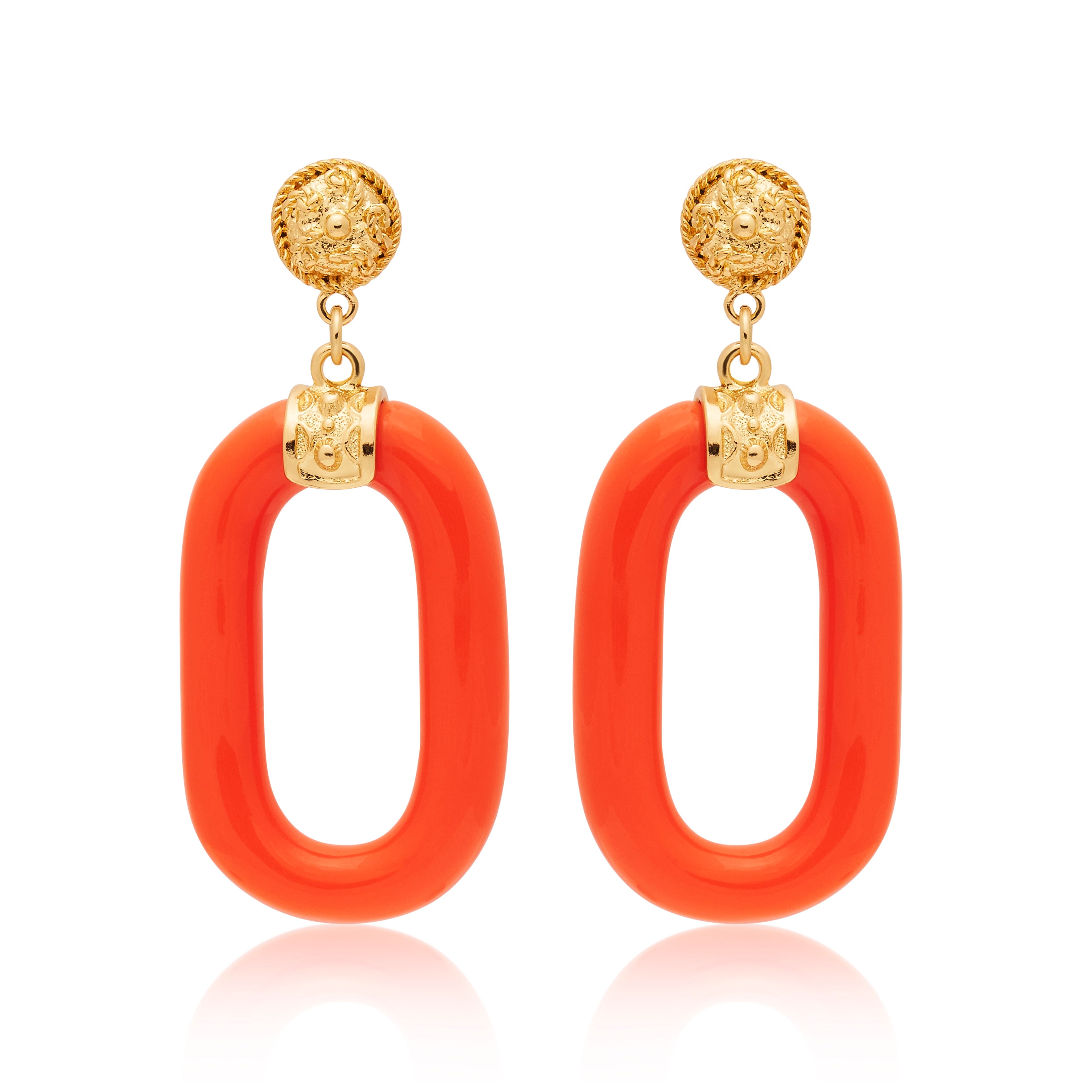 Polished Gold & Coral Resin Drop Earrings